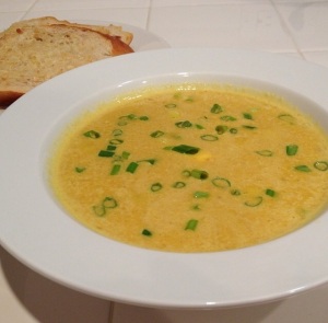 Zesty Pumpkin Soup with Homemade Garlic Toast.